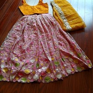 Traditional 3 piece lengha choli dress waist adjustable